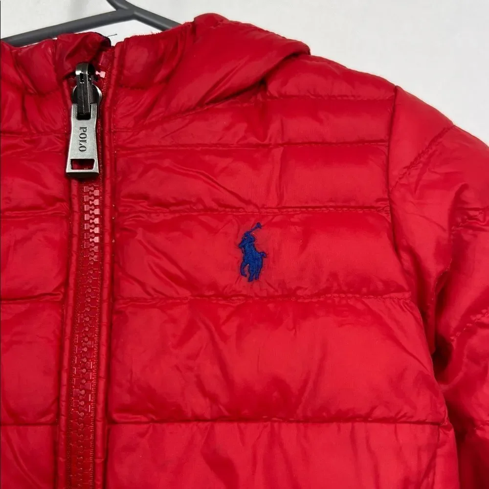 Ralph Lauren Vibrant Red Puffer Jacket with reversible blue EUC 9 months